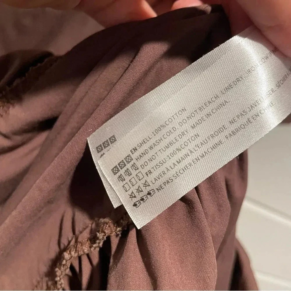 En Saison Maxi Balloon Sleeve Asymmetrical Boho Keyhole Poplin Dress in Brown L - Picture 5 of 13